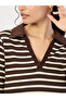 Brown Striped Polo Knit Knee Length Dress - 4