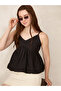 Black V Neck Bubble Hem Top - 3