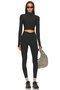 Women's Black Half Turtleneck Finger-Loop Long Sleeve Stretchy Sandy Fabric Crop Top Body Blouse - 3