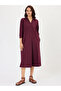 Wine A-Line Midi Dress with 3/4 Sleeves