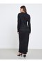 Textured Maxi Dress with Buckle Waist Detail - 5
