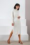 Ecru Long Sleeve Turtleneck Slit Detailed Women's Knitwear Dress - 3