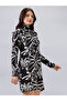Black High Neck Floral Print Mini Dress - 2