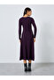Purple Ribbed Knit Midi Dress with Cutout - 5