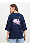 Navy Blue Oversized Slogan T-Shirt - 4
