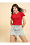 Red Scallop Hem Ribbed Top - 3