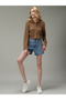 Brown Textured Ruched Crop Shirt - 4