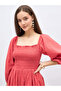 Women Red Smocked Midi Dress - 4