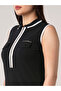 Black Collared Neck Front Zip Mini Bodycon Dress - 4