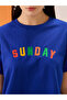 Blue Embroidered Slogan Boxy Fit Crop T-Shirt - 4