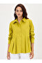 Citrine Green Poplin Pleated A-Line Shirt