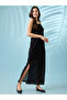 Black Crochet Strappy Side Slit Sheath Maxi Dress - 2