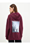 Burgundy Graphic Print Longline Hoodie - 5