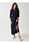 Navy Blue Cotton Knit Maxi Dress with 3/4 Sleeves - 6