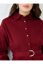 Maroon Collared Neck Pleated Mini Dress with Belt - 4