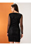 Black Wrap V-Neck Embellished Tulip Hem Mini Dress - 3