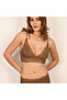 Whitney Series Lace Underwire-Free Triangle Bralette Comfortable Floral Lace Detailed Bra Coffee