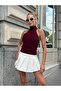 Women's Half Turtleneck Full Stretchy Bearded Backless Sporty Stylish Design Open Back Blouse - 3