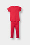 F3522A5Rd70 Red Baby Girl 2-Piece Set Heart Corded Fabric Ribbed Knit Short Sleeve T-Shirt Leggings - 4