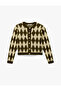 Buttoned Long Sleeve Crew Neck Diamond Pattern Knitwear Cardigan - 3