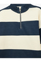 Ribbed Half-Zip Long Sleeve High Collar Oversized Striped Sweatshirt - 3
