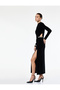 Slim Fit Long Sleeve Front Slit Window Detail Mock Neck Stone Long Velvet Dress - 2