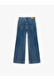 Buttoned Pocketed Regular Fit Cotton Wide Leg Jean Trousers - Wide Leg Jeans - 5