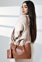 Women's Tan Faux Leather Chain Detailed Women's Shoulder and Hand Bag - 4