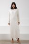 Ecru Back Slit Full Length Cashmere Long Sleeve Women's Knitwear Dress - 3