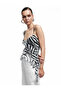 Zebra Pattern Asymmetrical Cut Thin Strap Tulle Ruffle Blouse