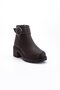 Women's Heeled Boots Brown Faux Leather Side Buckle Thick Sole - 4