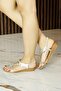 Gold Vegan Crystal Stone and Pearl Embroidered Elastic Flat Sole Sandals - 4