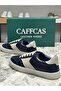 Genuine Leather Navy Blue Beige Combination Handmade Sneaker Men's Shoes 03-300 - 3