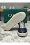 Genuine Leather Navy Blue Beige Combination Handmade Sneaker Men's Shoes 03-300 - 7