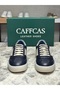 Genuine Leather Navy Blue Beige Combination Handmade Sneaker Men's Shoes 03-300 - 4