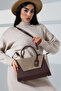 Women's Brown Cream Crocodile Leather Bag with Lock Detail - 6