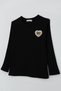 Girls' Long Sleeve T-Shirt with Heart Emblem and Bow, Ages 5-10, Black - 7
