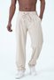 Office Chic Pleated Lace-Up Elastic Waist Fabric Beige Baggy Pants
