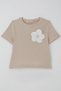 Girl's T-Shirt with Flower Accessories and Pearl Detail, Ages 9-14, Beige