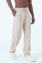 Office Chic Pleated Lace-Up Elastic Waist Fabric Beige Baggy Pants - 8