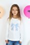 Girl's Long Sleeve T-Shirt Bow Printed Stone Accessory Detail 8-12 Years Old, White