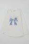 Girl's Long Sleeve T-Shirt Bow Printed Stone Accessory Detail 8-12 Years Old, White - 5