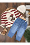 Cute Dog Printed Striped Beret Stretch Fabric Denim Baby Boy Set