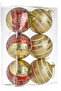 6Pcs Gold and Red Color Glitter and Embroidered Christmas Tree Ball / 8cm - 2