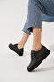 Civene Rubber Laced Bone Protruding Genuine Leather Women's Shoes Black Skin