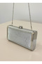 Silver Gray Lame Complete Metal Frame Evening Dress Bag Wedding Engagement Graduation - 5