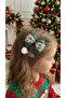 Green Kokina Patterned Ribbon Girl's Hair Clip Set