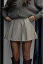 Beige Pleated Mini Skirt with Shorts - 4