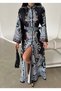 Atlas Fabric Floral Patterned Shirt Collar Button Detailed Blue Dress (Belt Included)-4235 - 2