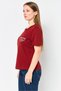 Women Crew Neck Short Sleeve Embroidered T-Shirt, Burgundy - 2